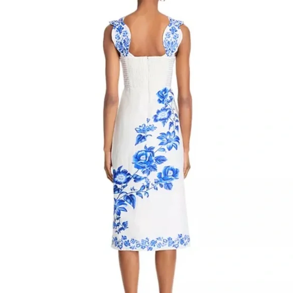 New FARM Rio Floral Cascade Wavy Linen Midi Dress -  threedaughtersproperties.com